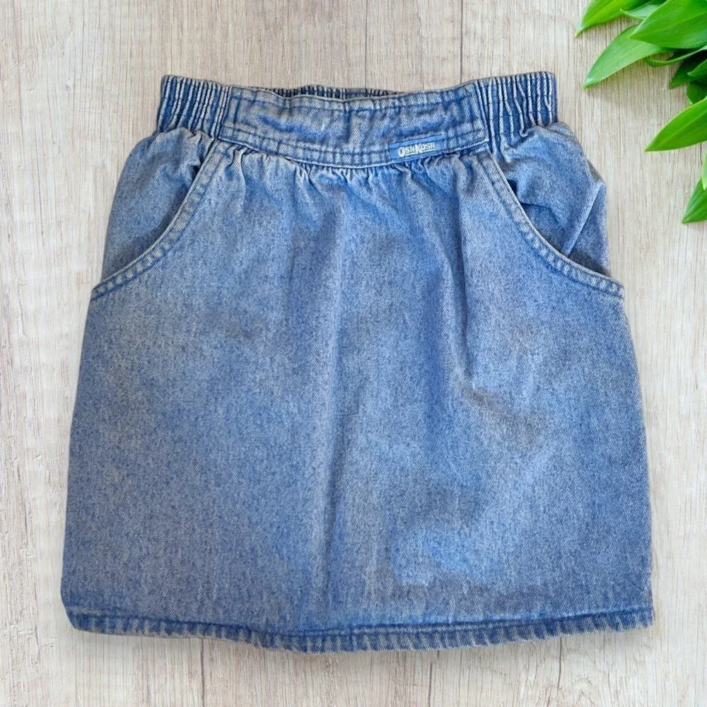 OshKosh Vintage 90s Y2K Denim Jeans Flat Front Elastic Waist Skirt Girls 6